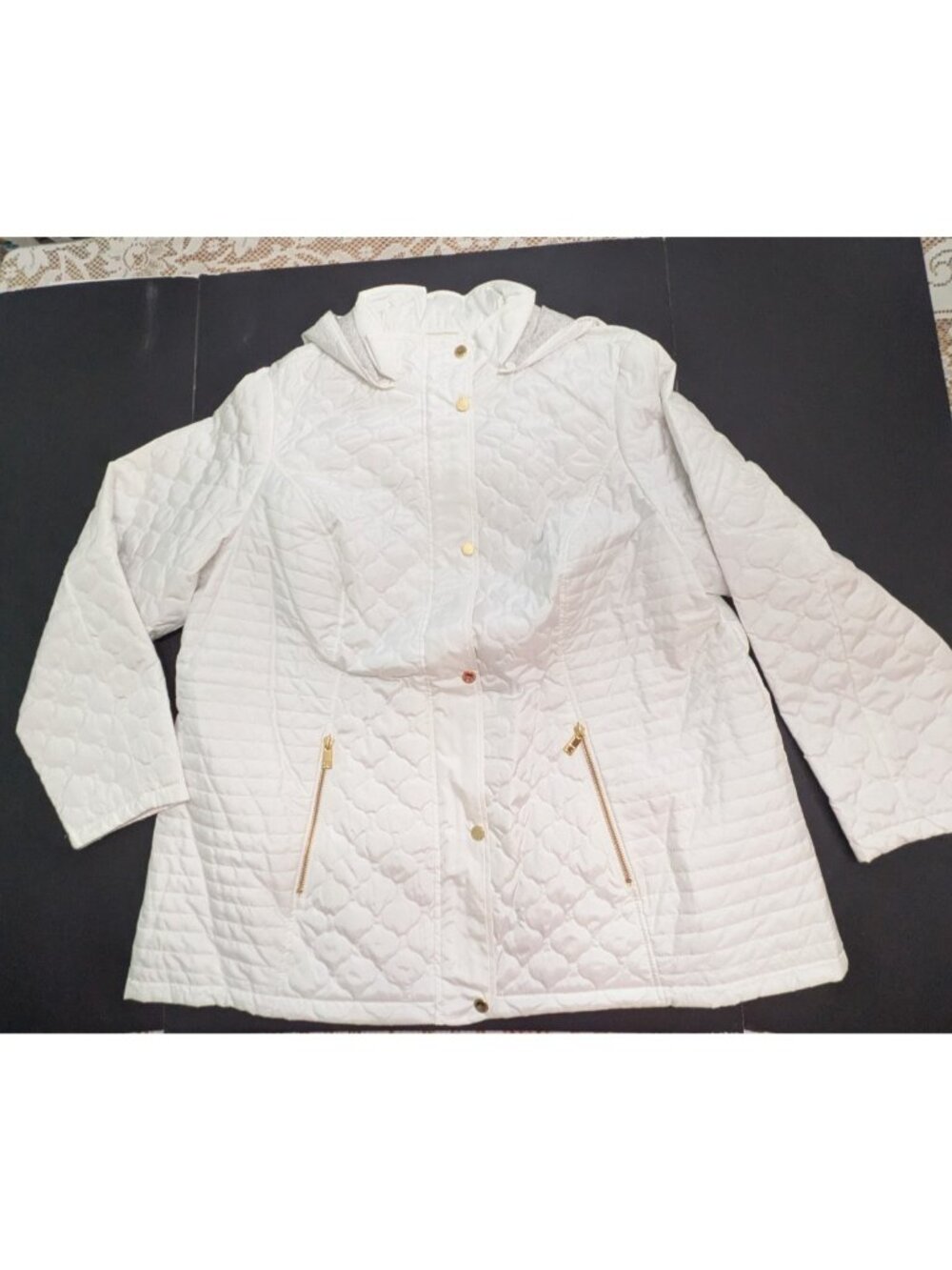 Liz Claiborne Quilted Jacket Coat Womens Sz 2X White Detachable Hood - Picture 2 of 9